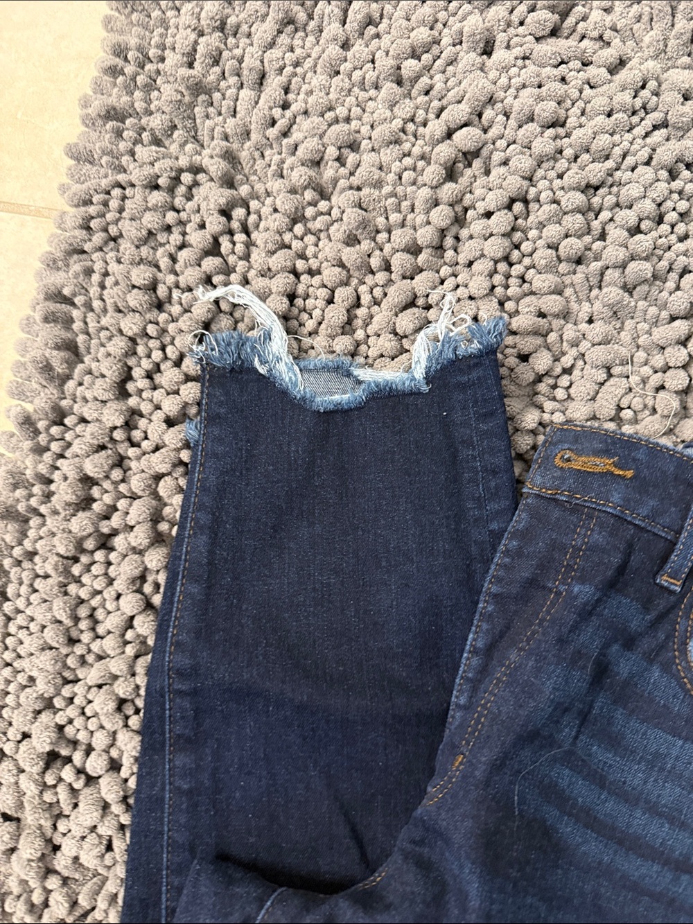 LOFT Dark Blue Cropped Frayed-Hem Jeans - Picture 2 of 2